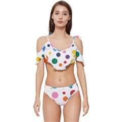 Polka Dot Ruffle Edge Tie Up Bikini Set	 by 8989