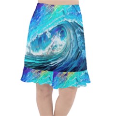 Tsunami Waves Ocean Sea Nautical Nature Water Painting Fishtail Chiffon Skirt by Ravend