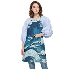 Waves Ocean Sea Pattern Water Tsunami Rough Seas Pocket Apron by Ravend