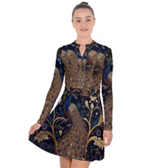 Peacock Plumage Bird Decorative Pattern Graceful Long Sleeve Panel Dress by Ravend