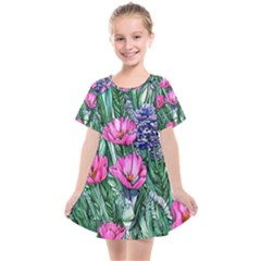 Cherished Watercolor Flowers Kids  Smock Dress by GardenOfOphir