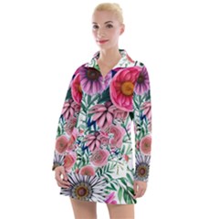 Captivating And Celestial Watercolor Flowers Women s Long Sleeve Casual Dress by GardenOfOphir