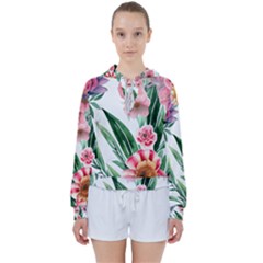 Chic Watercolor Flowers Women s Tie Up Sweat