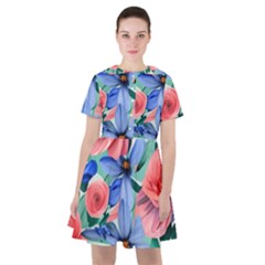 Classy Watercolor Flowers Sailor Dress by GardenOfOphir