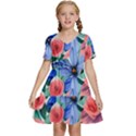 Classy Watercolor Flowers Kids  Short Sleeve Tiered Mini Dress View1