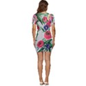 Cheerful Watercolor Flowers Low Cut Cap Sleeve Mini Dress View4