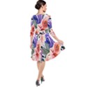 Country-chic Watercolor Flowers Quarter Sleeve Waist Band Dress View2