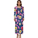 Botanical Flowers Pattern Long Sleeve Longline Maxi Dress View1