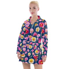 Botanical Flowers Pattern Women s Long Sleeve Casual Dress by GardenOfOphir