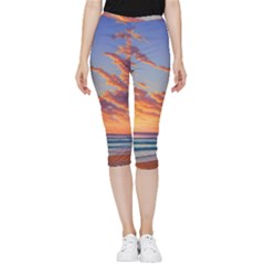 Summer Sunset Over Beach Inside Out Lightweight Velour Capri Leggings  by GardenOfOphir