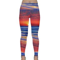 Golden Sunset Over Beach Lightweight Velour Classic Yoga Leggings by GardenOfOphir