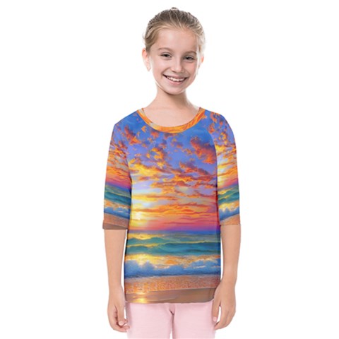 Summer Sunset Kids  Quarter Sleeve Raglan Tee by GardenOfOphir