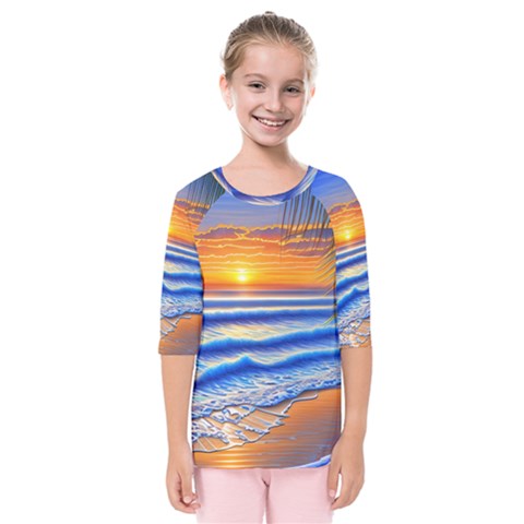 Summer Sunset Surf Kids  Quarter Sleeve Raglan Tee by GardenOfOphir