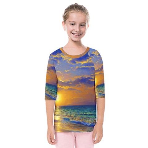 Nature Sunset Kids  Quarter Sleeve Raglan Tee by GardenOfOphir