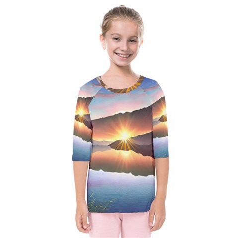 Majestic Lake Kids  Quarter Sleeve Raglan Tee by GardenOfOphir