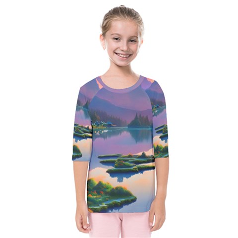 Astonishing Lake View Kids  Quarter Sleeve Raglan Tee by GardenOfOphir