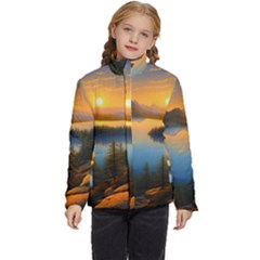 Distant Sunset Kids  Puffer Bubble Jacket Coat by GardenOfOphir