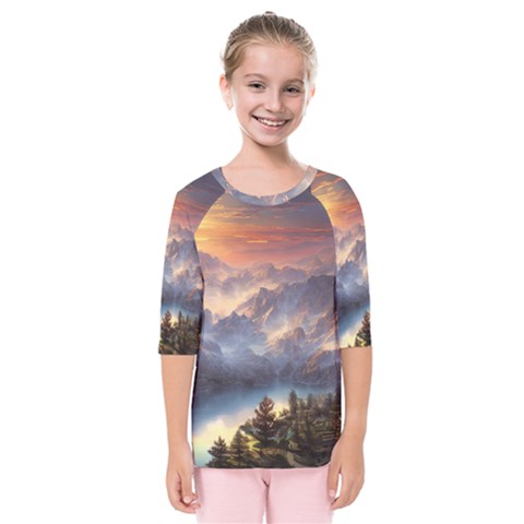 Dusty Sunset Kids  Quarter Sleeve Raglan Tee by GardenOfOphir