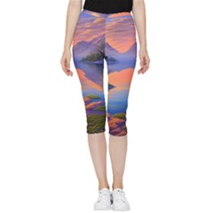 Loveliest Sunset Inside Out Lightweight Velour Capri Leggings  by GardenOfOphir