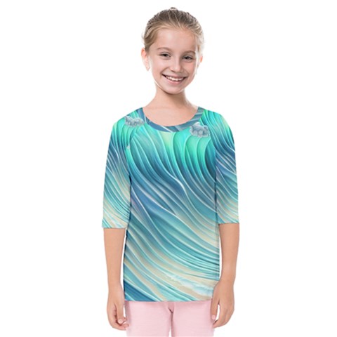 Pastel Ocean Waves Kids  Quarter Sleeve Raglan Tee by GardenOfOphir