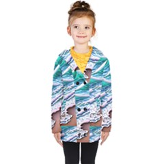 Shore Blue Ocean Waves Kids  Double Breasted Button Coat by GardenOfOphir