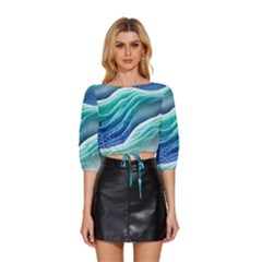 Pastel Beach Wave I Mid Sleeve Drawstring Hem Top