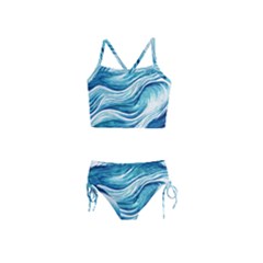 Abstract Blue Ocean Waves Girls  Tankini Swimsuit by GardenOfOphir