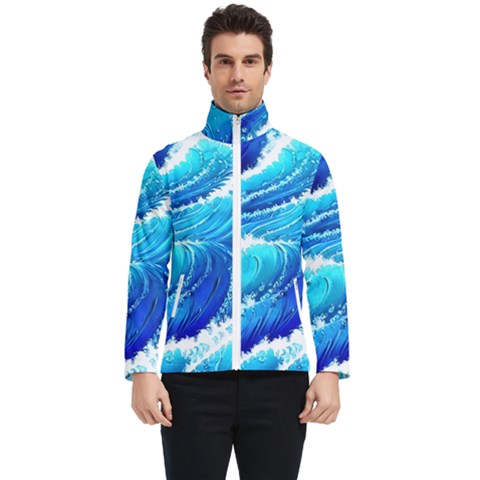 Simple Blue Ocean Wave Men s Bomber Jacket by GardenOfOphir