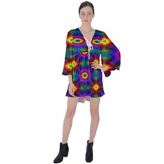 Colorfull Wallpaper V-neck Flare Sleeve Mini Dress by artworkshop