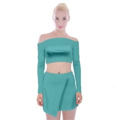 Teal Blue	 - 	off Shoulder Top With Mini Skirt Set by ColorfulWomensWear