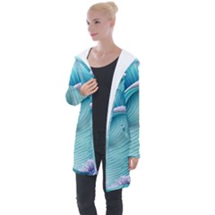 Pastel Sea Waves Longline Hooded Cardigan by GardenOfOphir