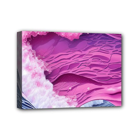 Abstract Pink Ocean Waves Mini Canvas 7  X 5  (stretched) by GardenOfOphir