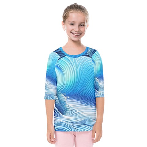 Nature s Beauty; Ocean Waves Kids  Quarter Sleeve Raglan Tee by GardenOfOphir