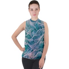 Waves Of The Ocean Ii Mock Neck Chiffon Sleeveless Top by GardenOfOphir