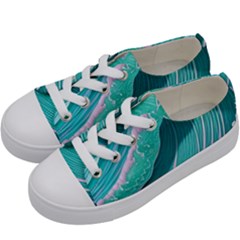 Pink Ocean Waves Kids  Low Top Canvas Sneakers by GardenOfOphir