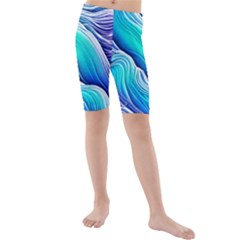 Ocean Waves In Pastel Tones Kids  Mid Length Swim Shorts by GardenOfOphir