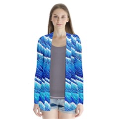 Blue Ocean Wave Watercolor Drape Collar Cardigan by GardenOfOphir