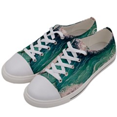 Blue Wave Pattern Men s Low Top Canvas Sneakers by GardenOfOphir