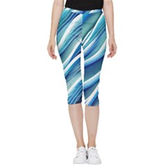 Blue Ocean Waves Inside Out Lightweight Velour Capri Leggings  by GardenOfOphir