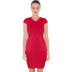 Cadmium Red	 - 	capsleeve Drawstring Dress by ColorfulDresses