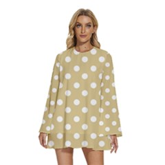Mint Polka And White Polka Dots Round Neck Long Sleeve Bohemian Style Chiffon Mini Dress by GardenOfOphir