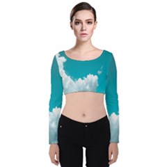 Clouds Hd Wallpaper Velvet Long Sleeve Crop Top by artworkshop