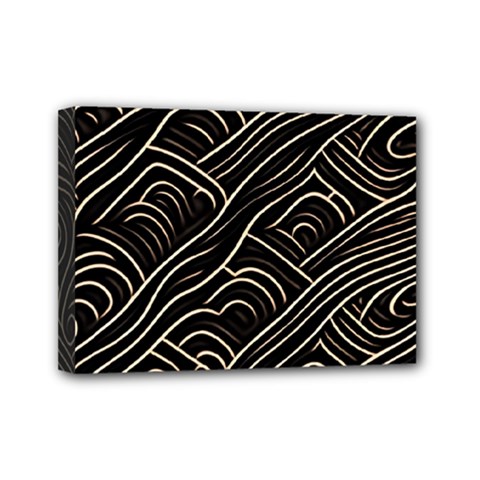 Black Coconut Color Wavy Lines Waves Abstract Mini Canvas 7  X 5  (stretched) by Ravend