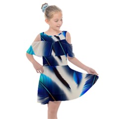 Feathers Pattern Design Blue Jay Texture Colors Kids  Shoulder Cutout Chiffon Dress by Ravend