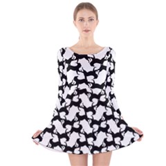 Playful Pups Black And White Pattern Long Sleeve Velvet Skater Dress by dflcprintsclothing