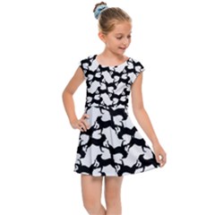 Playful Pups Black And White Pattern Kids  Cap Sleeve Dress by dflcprintsclothing