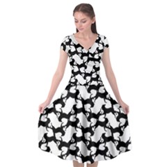 Playful Pups Black And White Pattern Cap Sleeve Wrap Front Dress by dflcprintsclothing