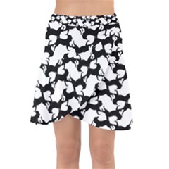 Playful Pups Black And White Pattern Wrap Front Skirt by dflcprintsclothing