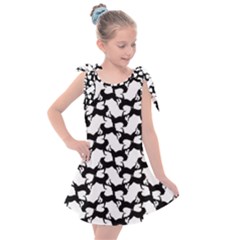 Playful Pups Black And White Pattern Kids  Tie Up Tunic Dress by dflcprintsclothing