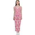 Valentine Romantic Love Watercolor Pink Pattern Texture V-Neck Spaghetti Strap Tie Front Jumpsuit View1